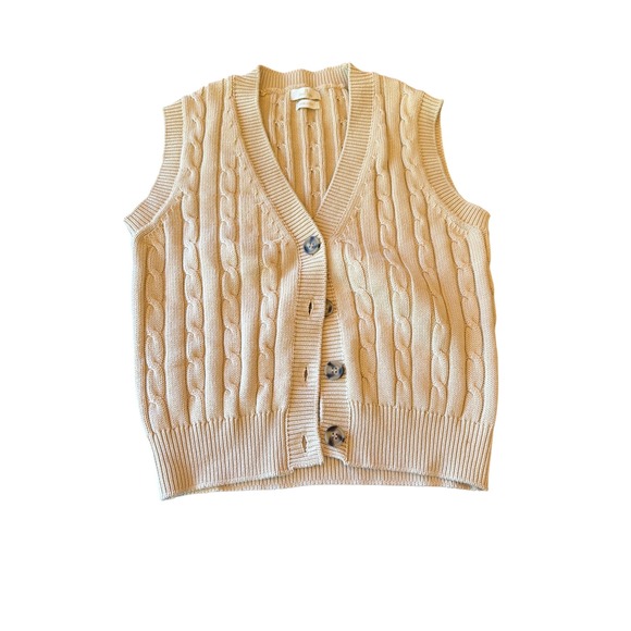 Munrospun Sweaters - Munrospun Sweater Vest Beige Cable Knit Button Front V-Neck Sleeveless